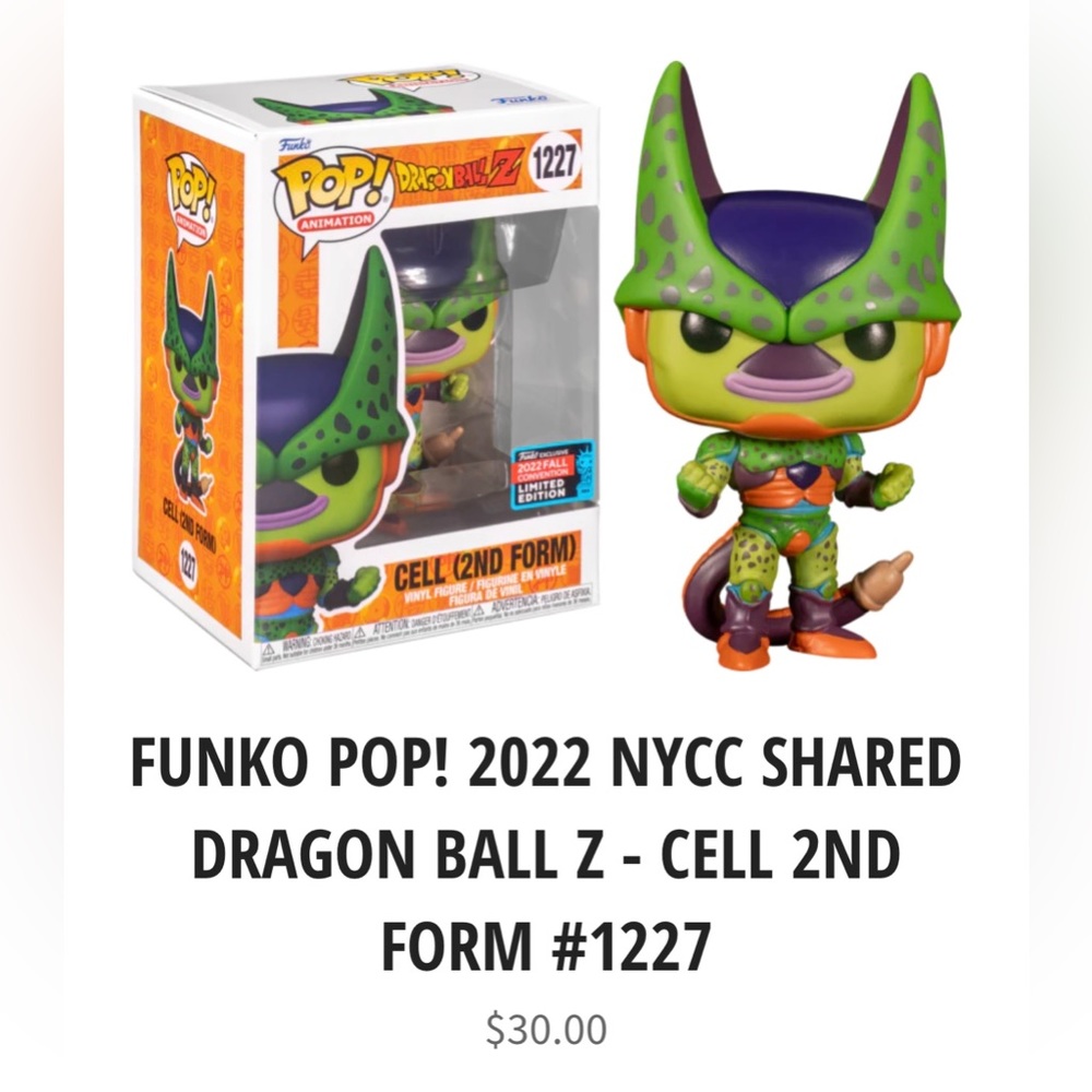 FUNKO POP! 2022 NYCC SHARED DRAGON BALL Z - CELL 2ND FORM #1227